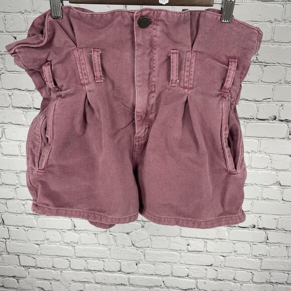 John John Purple Pink 100% Cotton Twill High Rise Paperbag Jean Shorts Size 30 - Picture 1 of 9